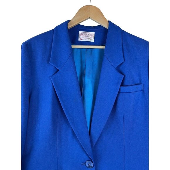 Vintage Pendleton Wool Blazer Women Size 12* Cobalt Blue Suit Jacket Teal Lining - Picture 2 of 16